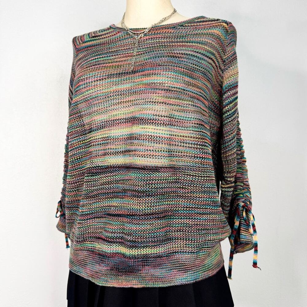 Multicolor Knit Ruched Sleeve Top JohnPaulRichard Medium Boho Indie Sleaze Artsy
